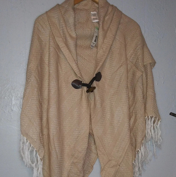 Womans gauzy stripe poncho jacket ligh orange and white - Picture 10 of 16